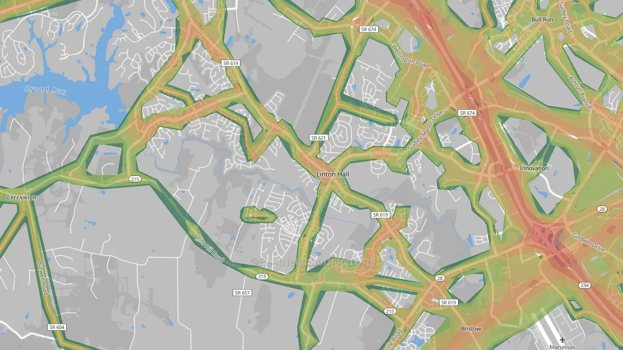 Linton Hall, VA Map of Noise Levels in Linton Hall