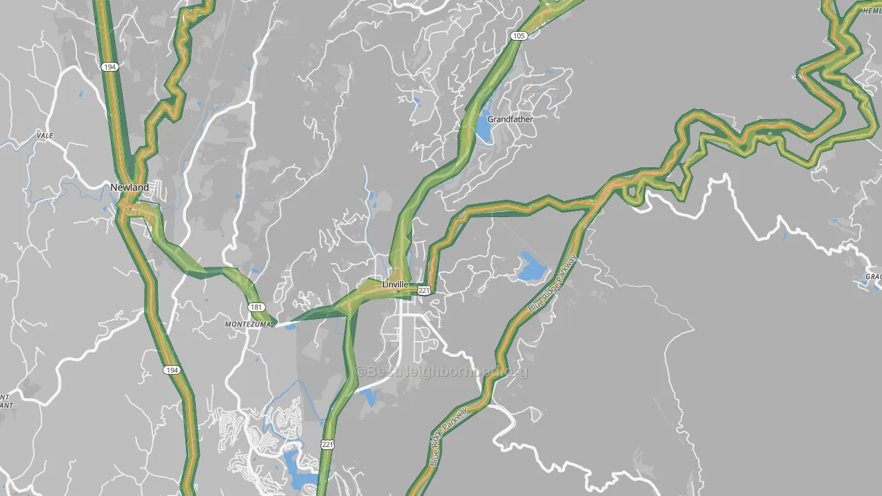 Linville, NC Map of Noise Levels in Linville