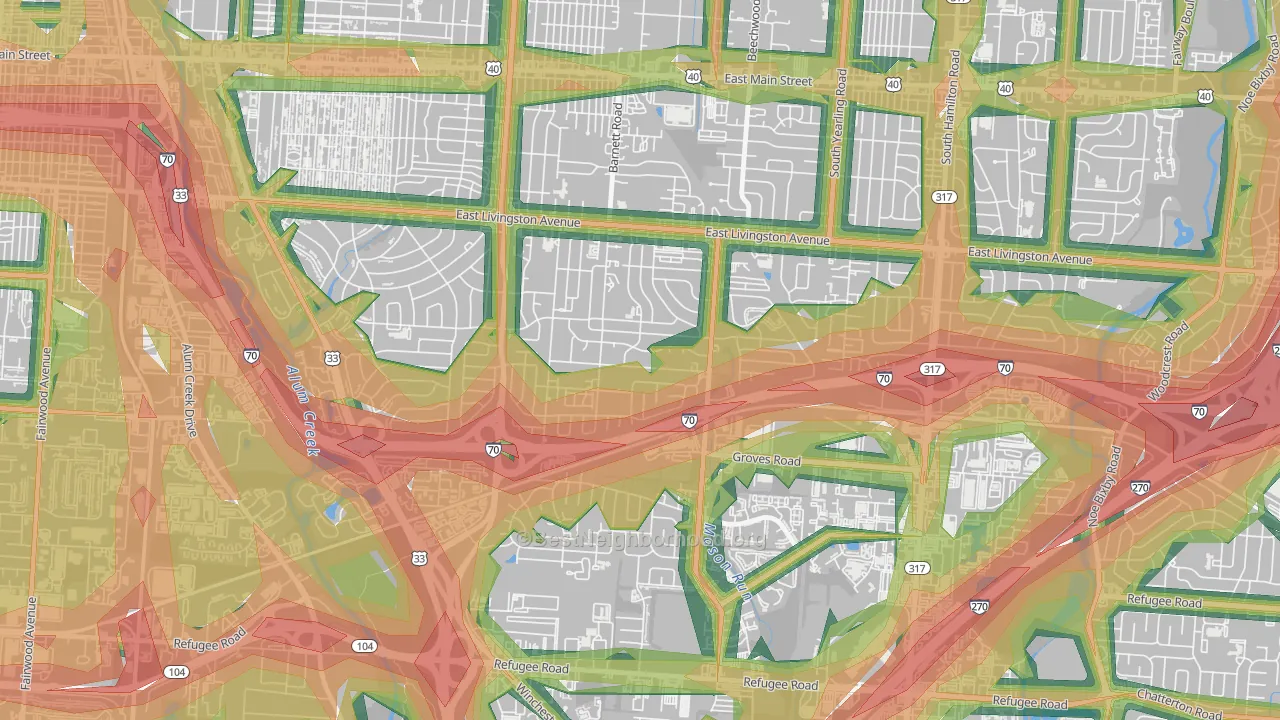 Linwood, Columbus, OH Map of Noise Levels in Linwood