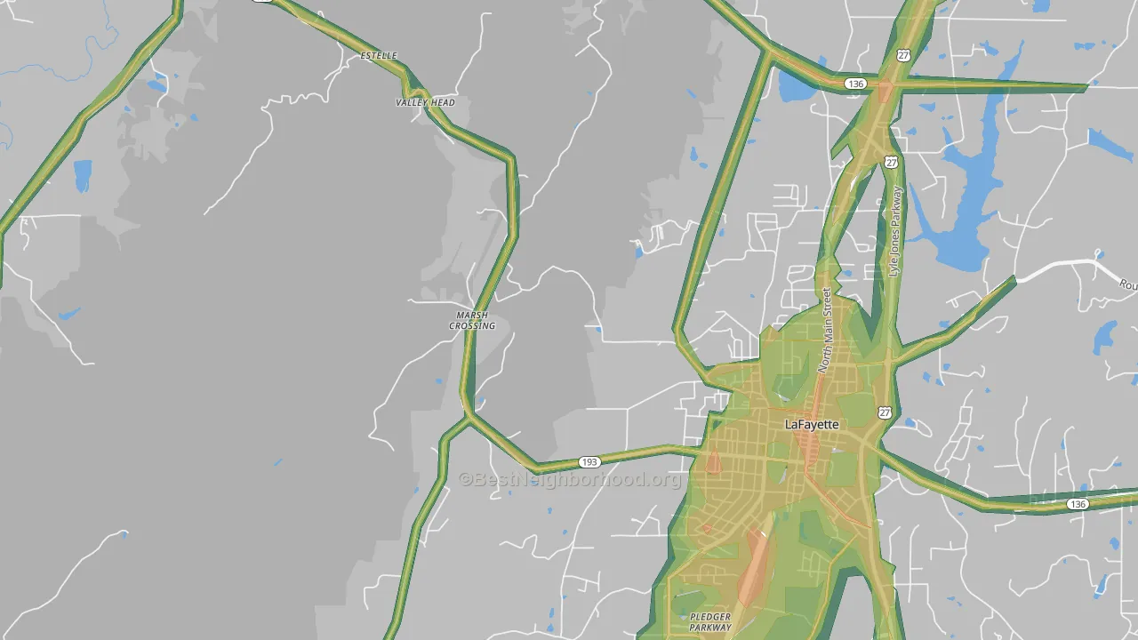 Linwood, GA Map of Noise Levels in Linwood