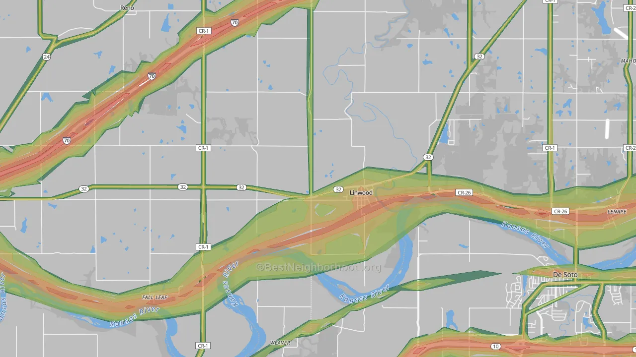 Linwood, KS Map of Noise Levels in Linwood