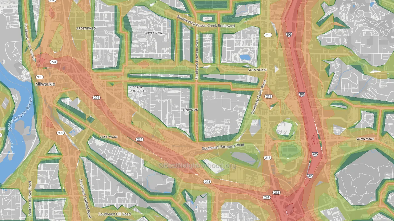 Linwood, Milwaukie, OR Map of Noise Levels in Linwood