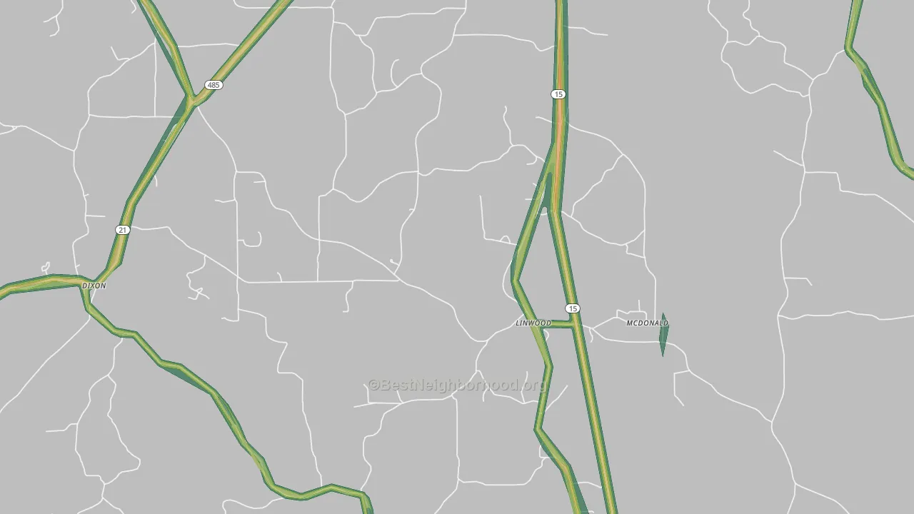 Linwood, MS Map of Noise Levels in Linwood