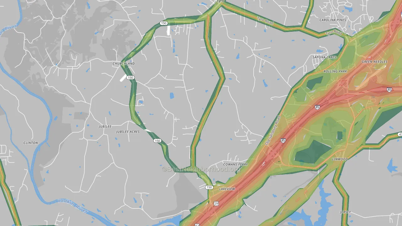 Linwood, NC Map of Noise Levels in Linwood