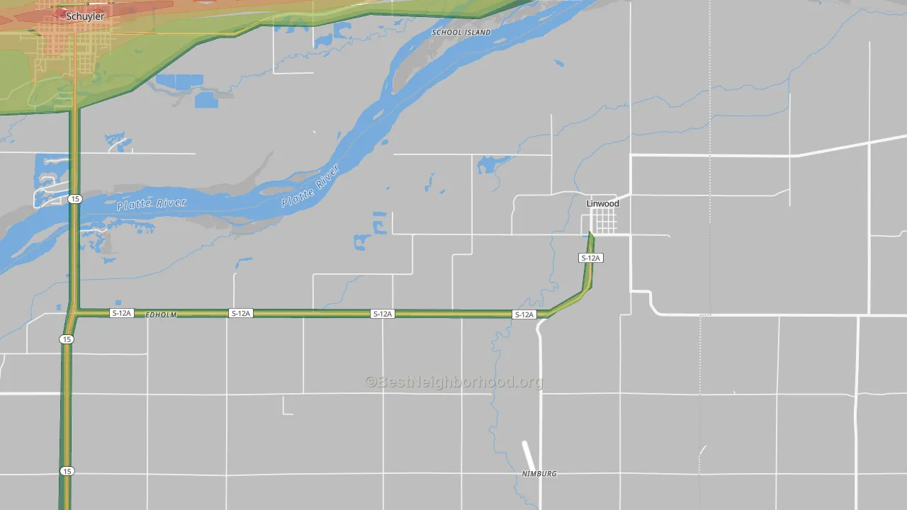 Linwood, NE Map of Noise Levels in Linwood