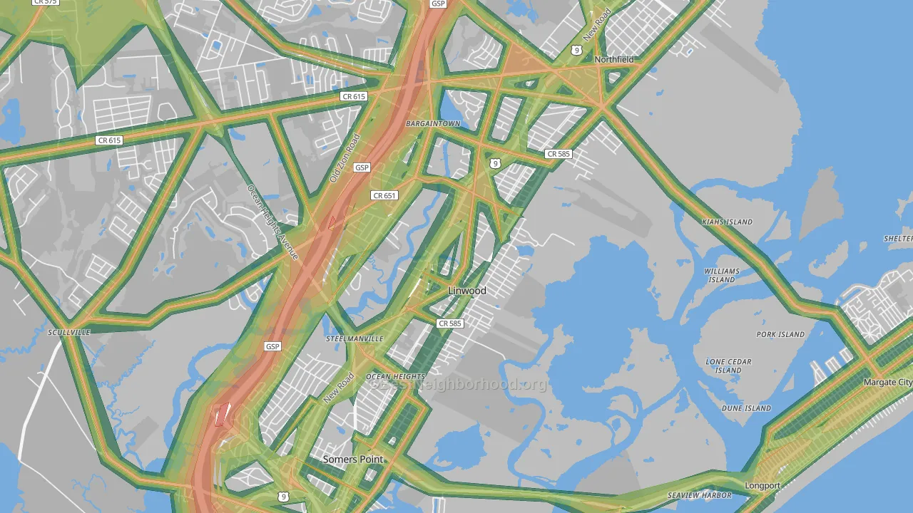 Linwood, NJ Map of Noise Levels in Linwood