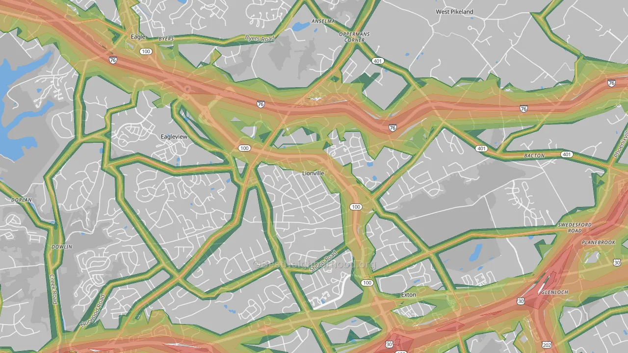Lionville, PA Map of Noise Levels in Lionville