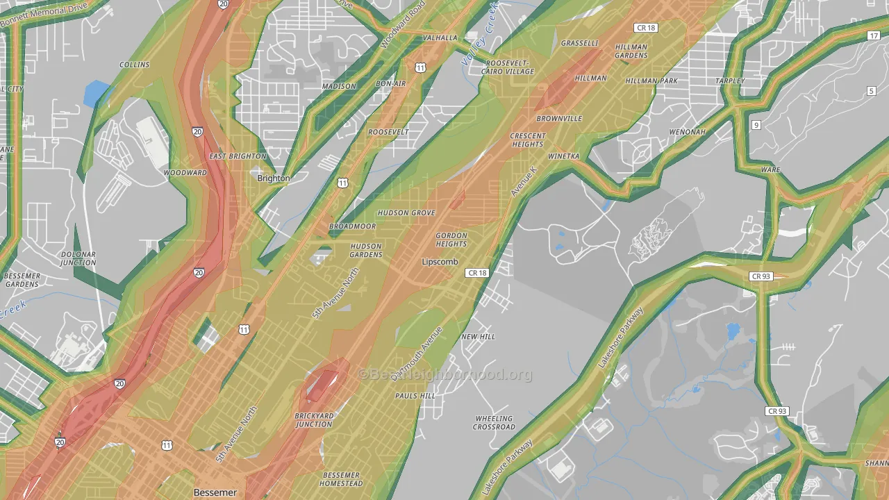 Lipscomb, AL Map of Noise Levels in Lipscomb