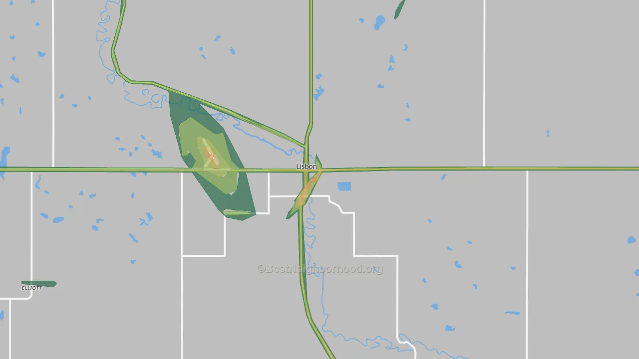 Lisbon, ND Map of Noise Levels in Lisbon