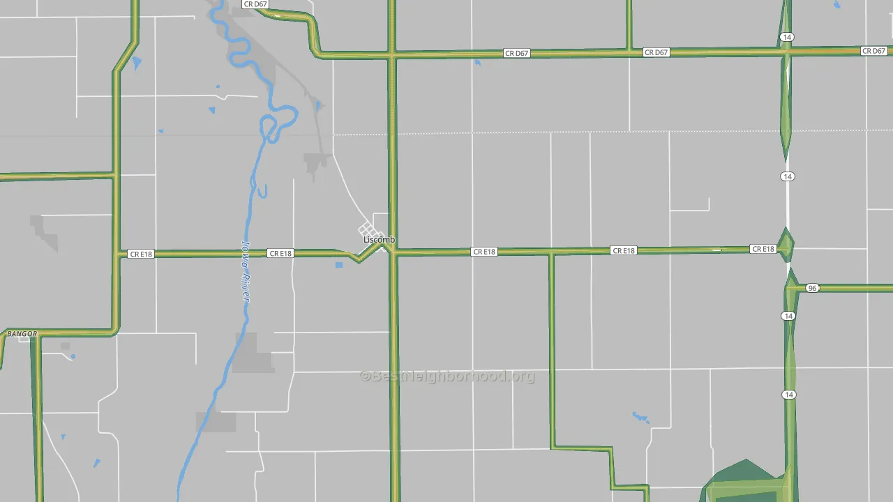 Liscomb, IA Map of Noise Levels in Liscomb