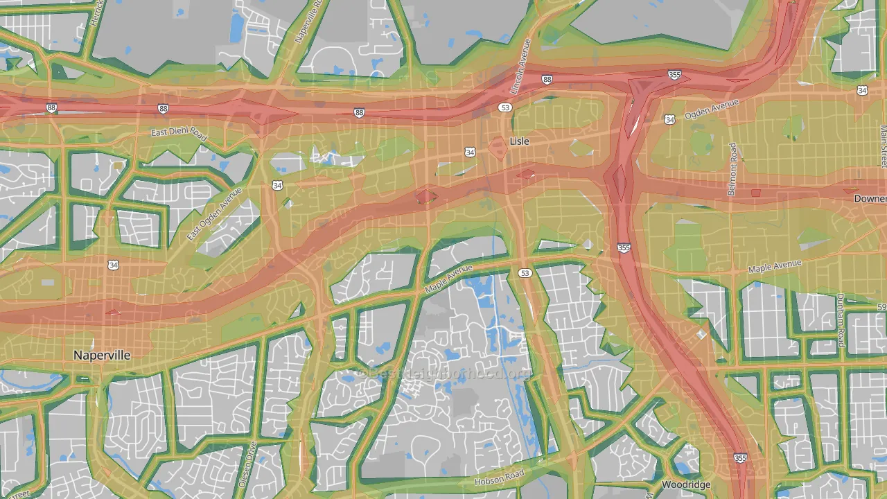 Lisle, IL Map of Noise Levels in Lisle