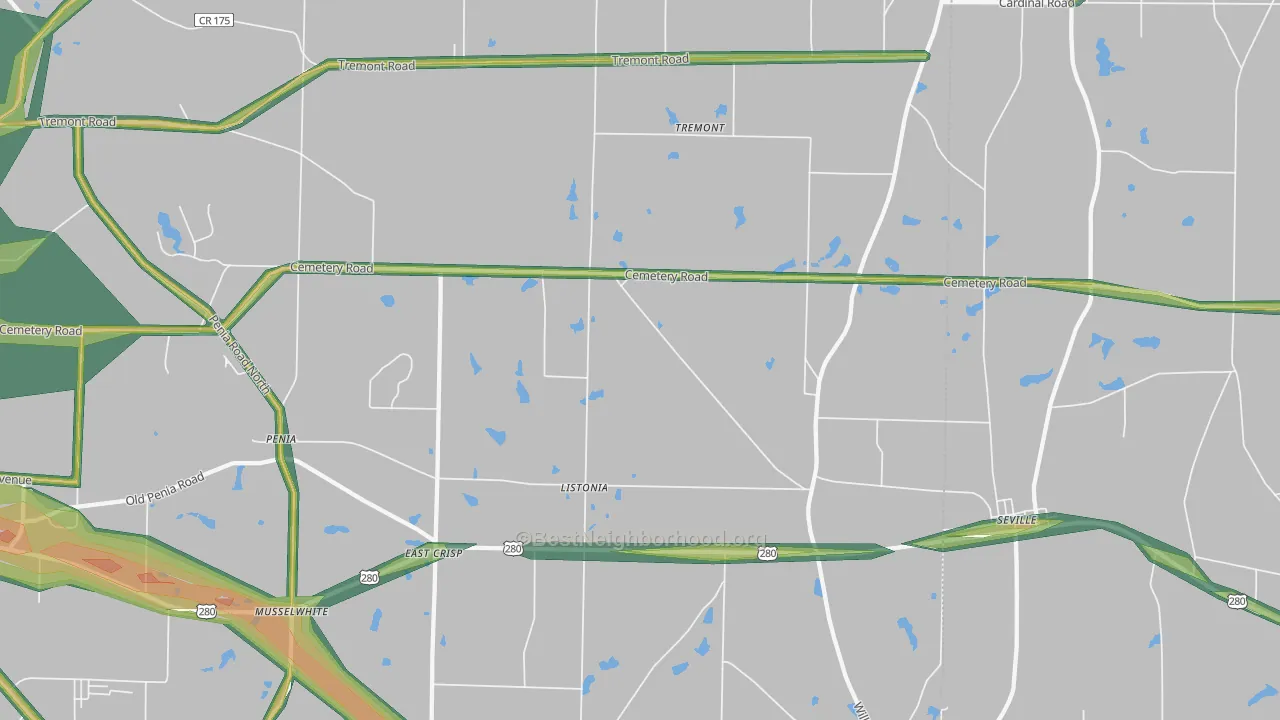 Listonia, GA Map of Noise Levels in Listonia