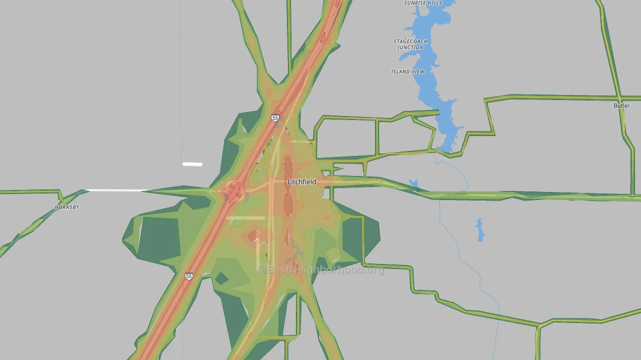 Litchfield, IL Map of Noise Levels in Litchfield