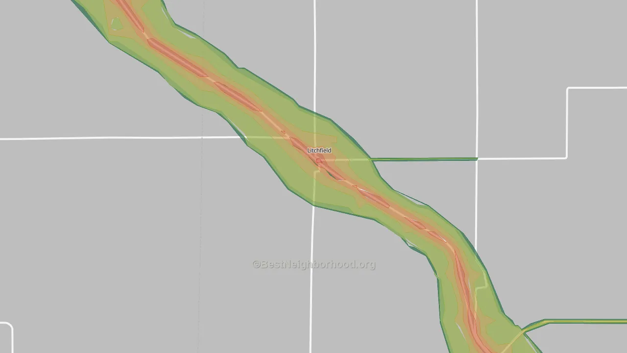 Litchfield, NE Map of Noise Levels in Litchfield