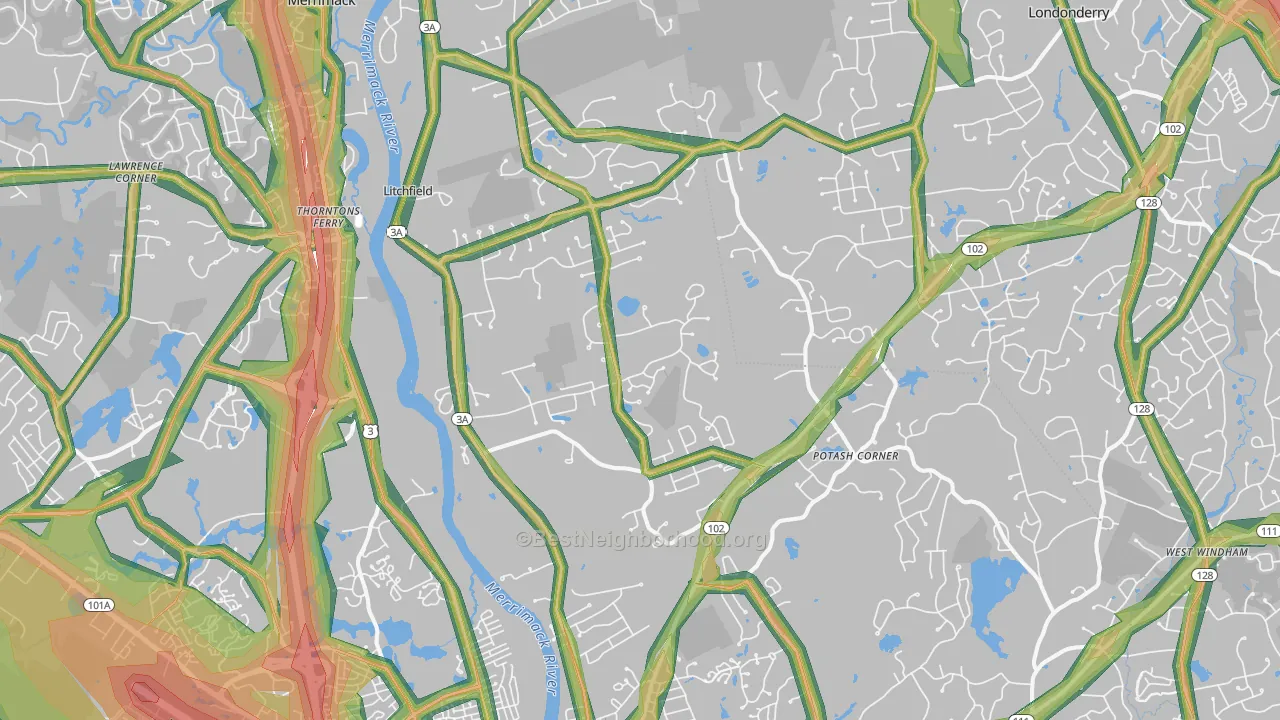 Litchfield, NH Map of Noise Levels in Litchfield