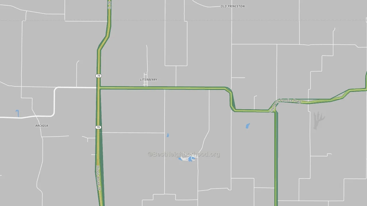 Literberry, IL Map of Noise Levels in Literberry