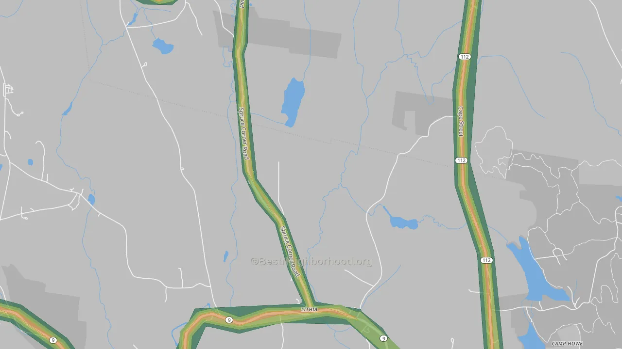 Lithia, MA Map of Noise Levels in Lithia