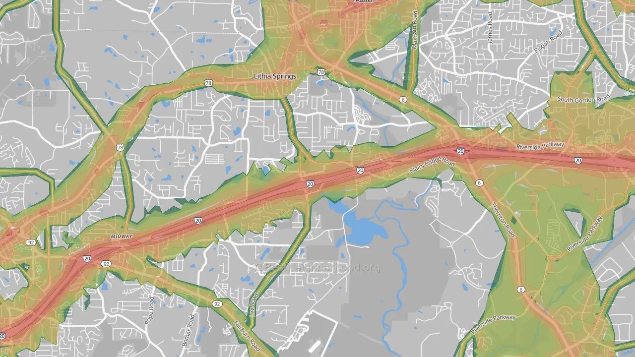 Lithia Springs, GA Map of Noise Levels in Lithia Springs