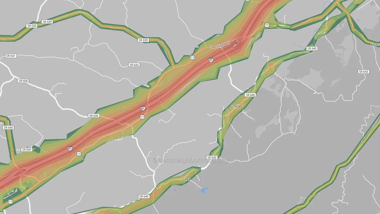 Lithia, VA Map of Noise Levels in Lithia