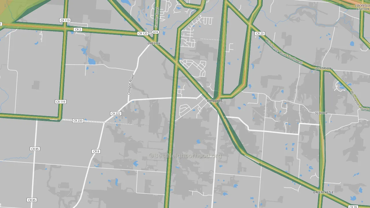 Lithopolis, OH Map of Noise Levels in Lithopolis