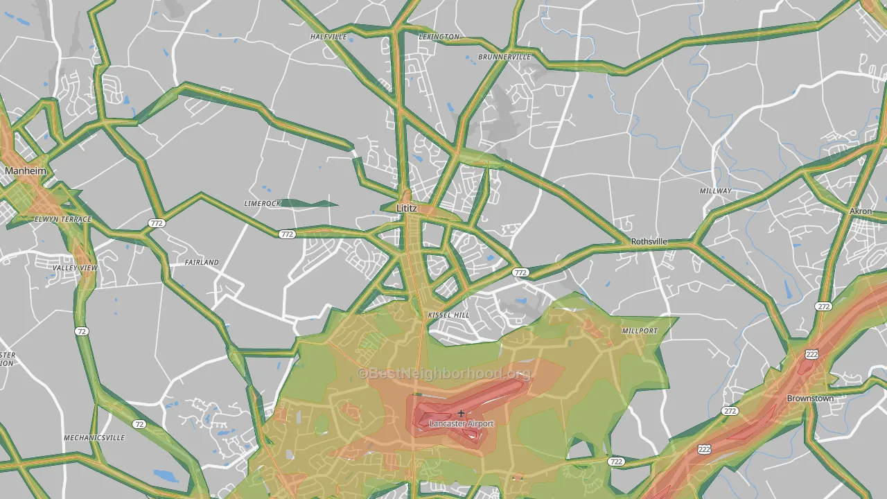 Lititz, PA Map of Noise Levels in Lititz