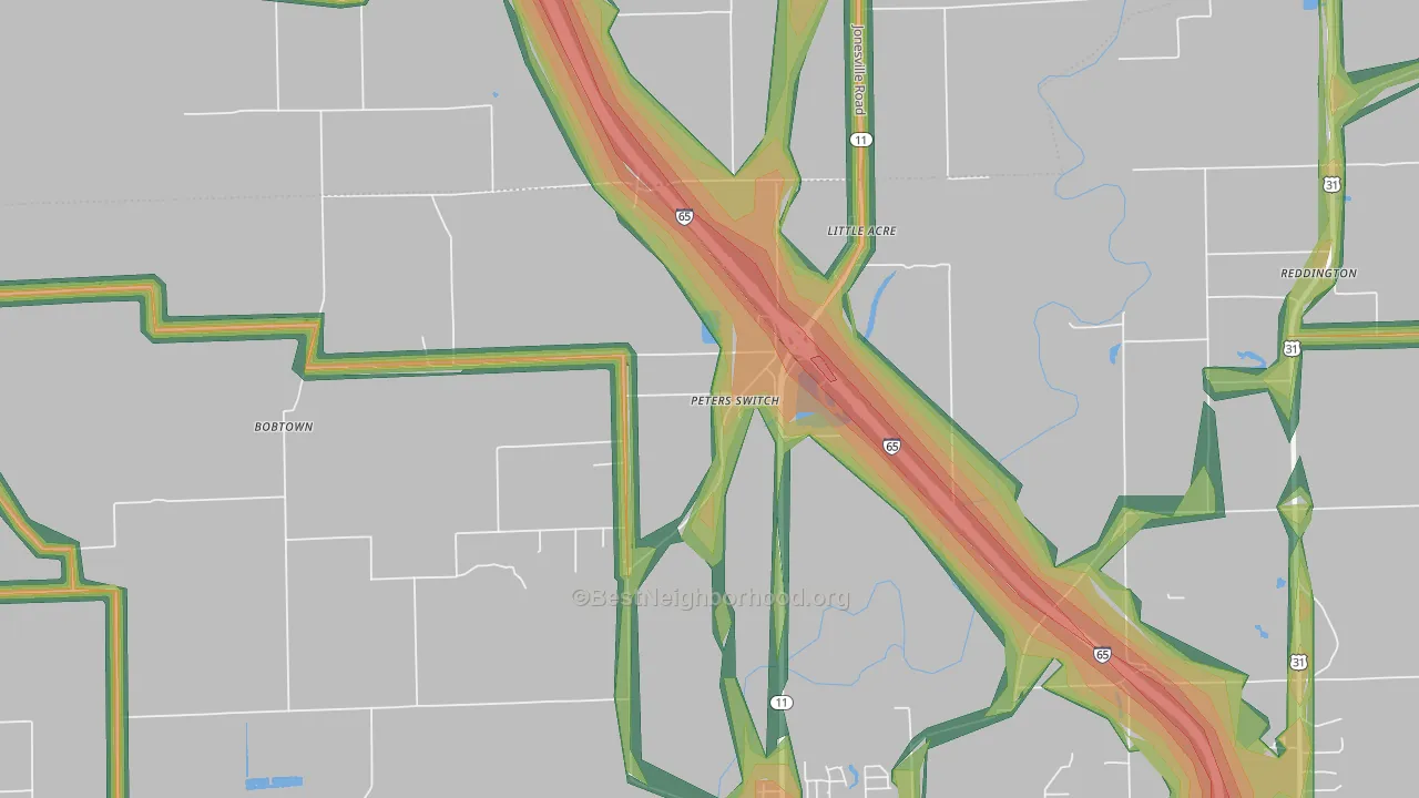 Little Acre, IN Map of Noise Levels in Little Acre