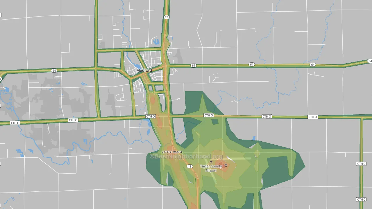 Little Black, WI Map of Noise Levels in Little Black