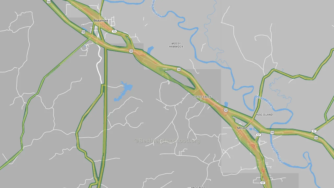Little Creek, MS Map of Noise Levels in Little Creek