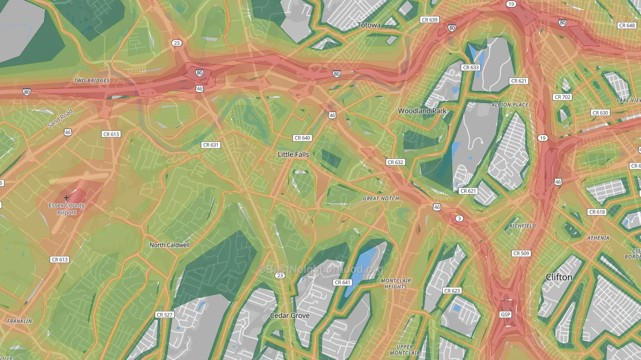 Little Falls, NJ Map of Noise Levels in Little Falls