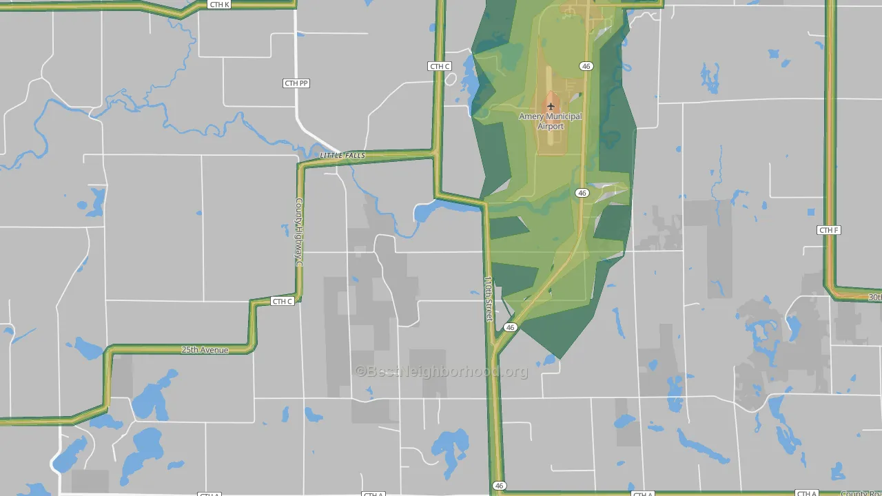 Little Falls, WI Map of Noise Levels in Little Falls