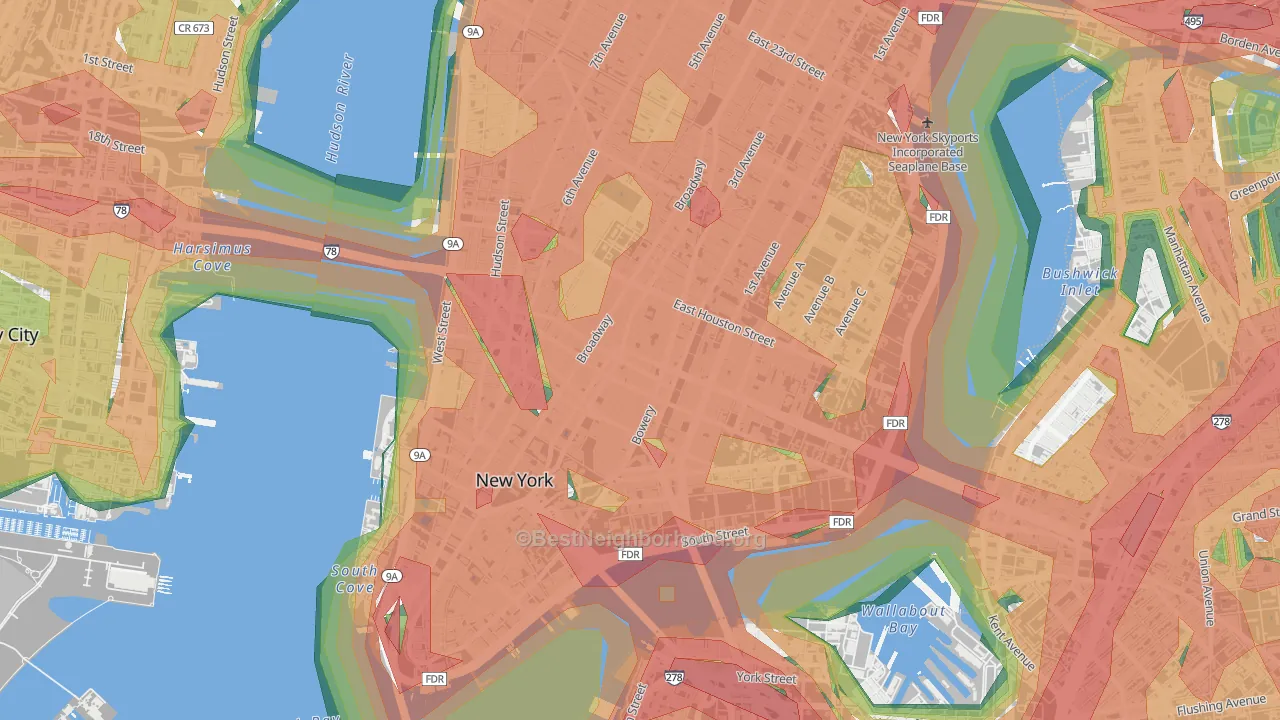 Little Italy, Manhattan, NY Map of Noise Levels in Little Italy