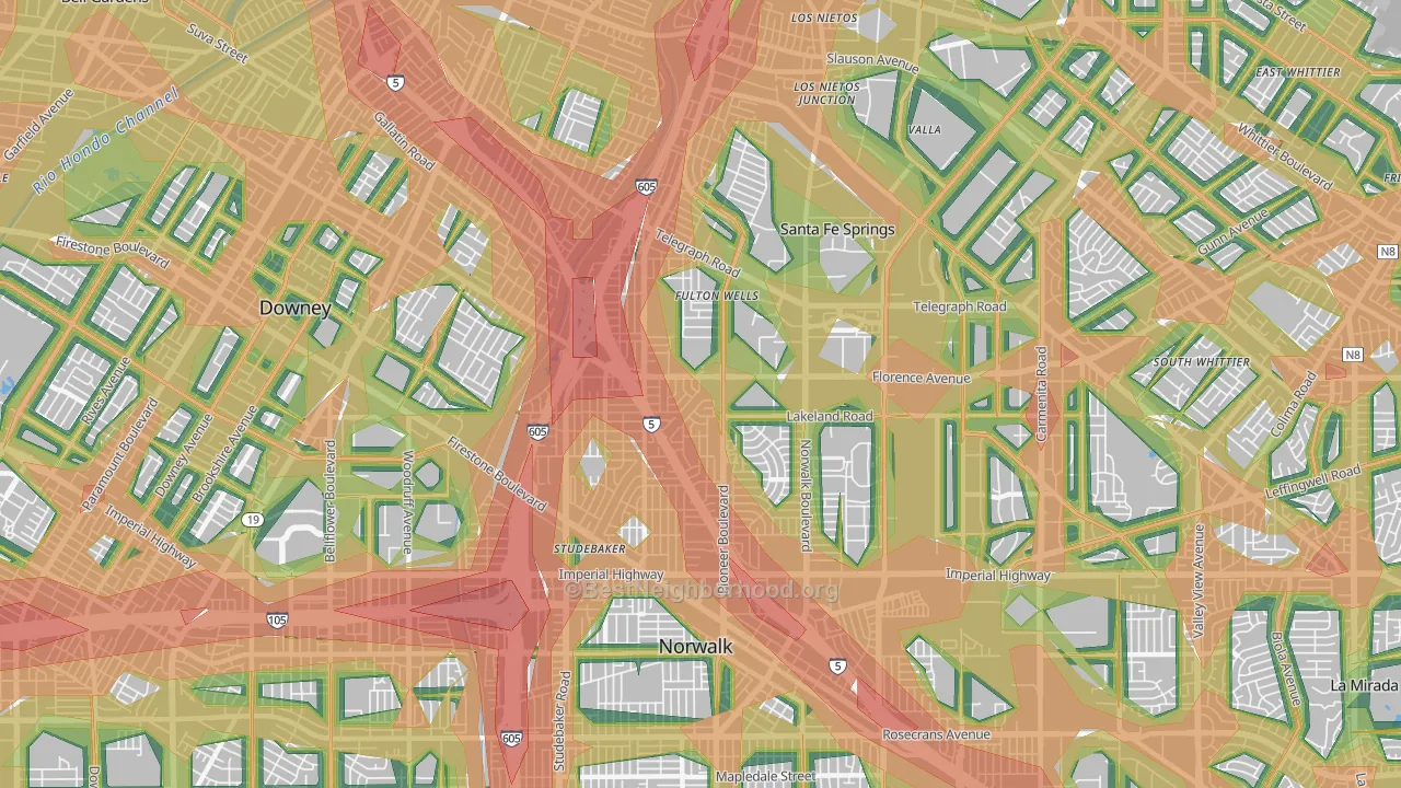 Little Lake City, Santa Fe Springs, CA Map of Noise Levels in Little Lake City