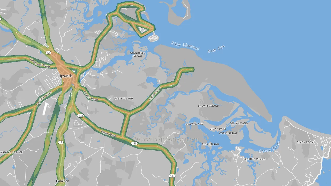 Little Neck, MA Map of Noise Levels in Little Neck