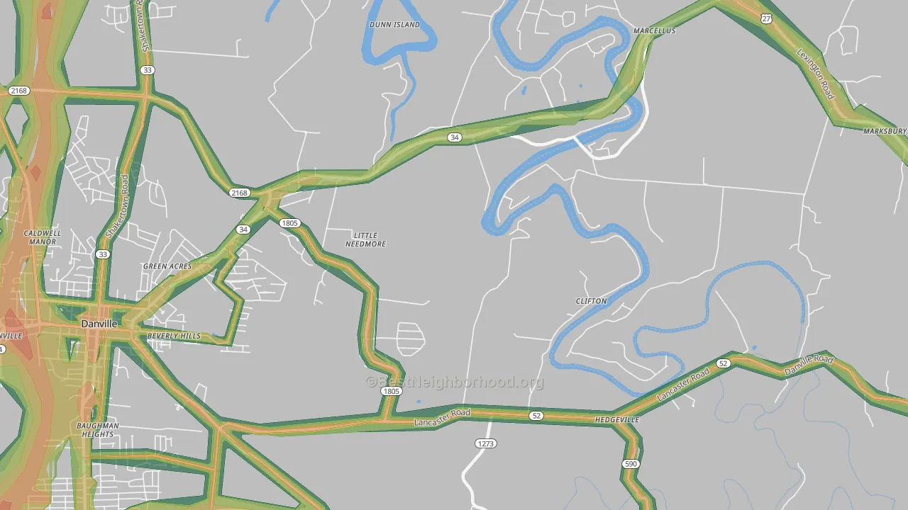 Little Needmore, KY Map of Noise Levels in Little Needmore