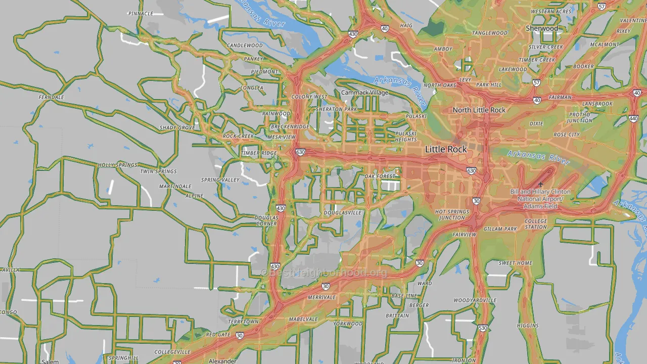 Little Rock, AR Map of Noise Levels in Little Rock