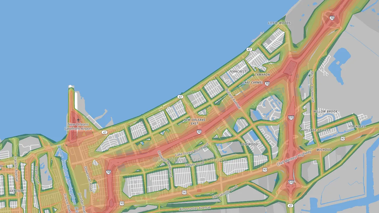 Little Woods, New Orleans, LA Map of Noise Levels in Little Woods