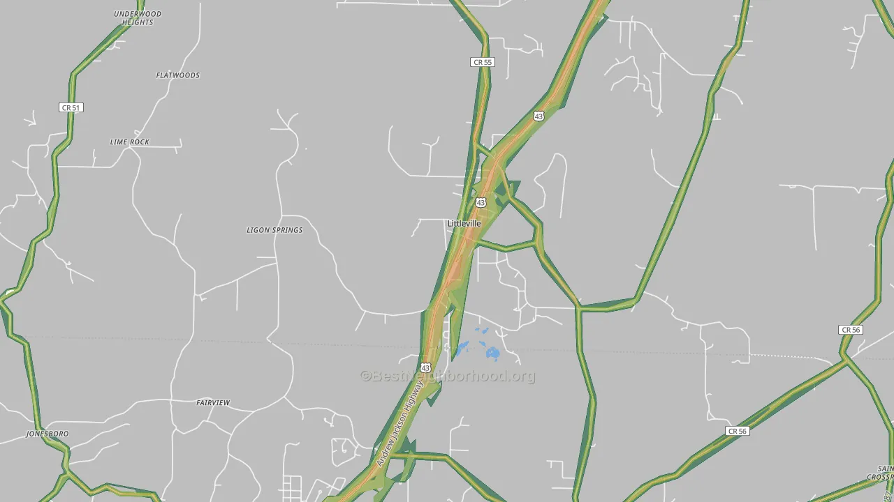 Littleville, AL Map of Noise Levels in Littleville