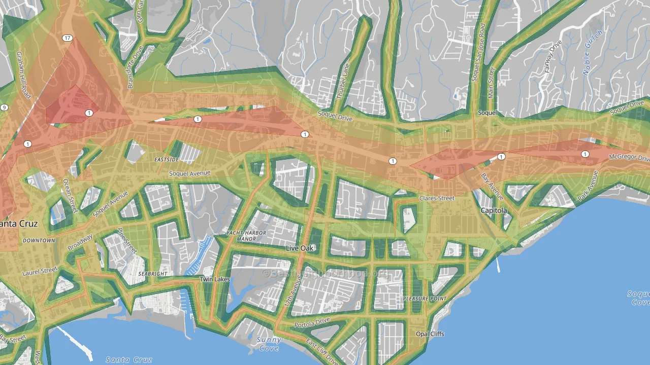 Live Oak, Santa Cruz, CA Map of Noise Levels in Live Oak