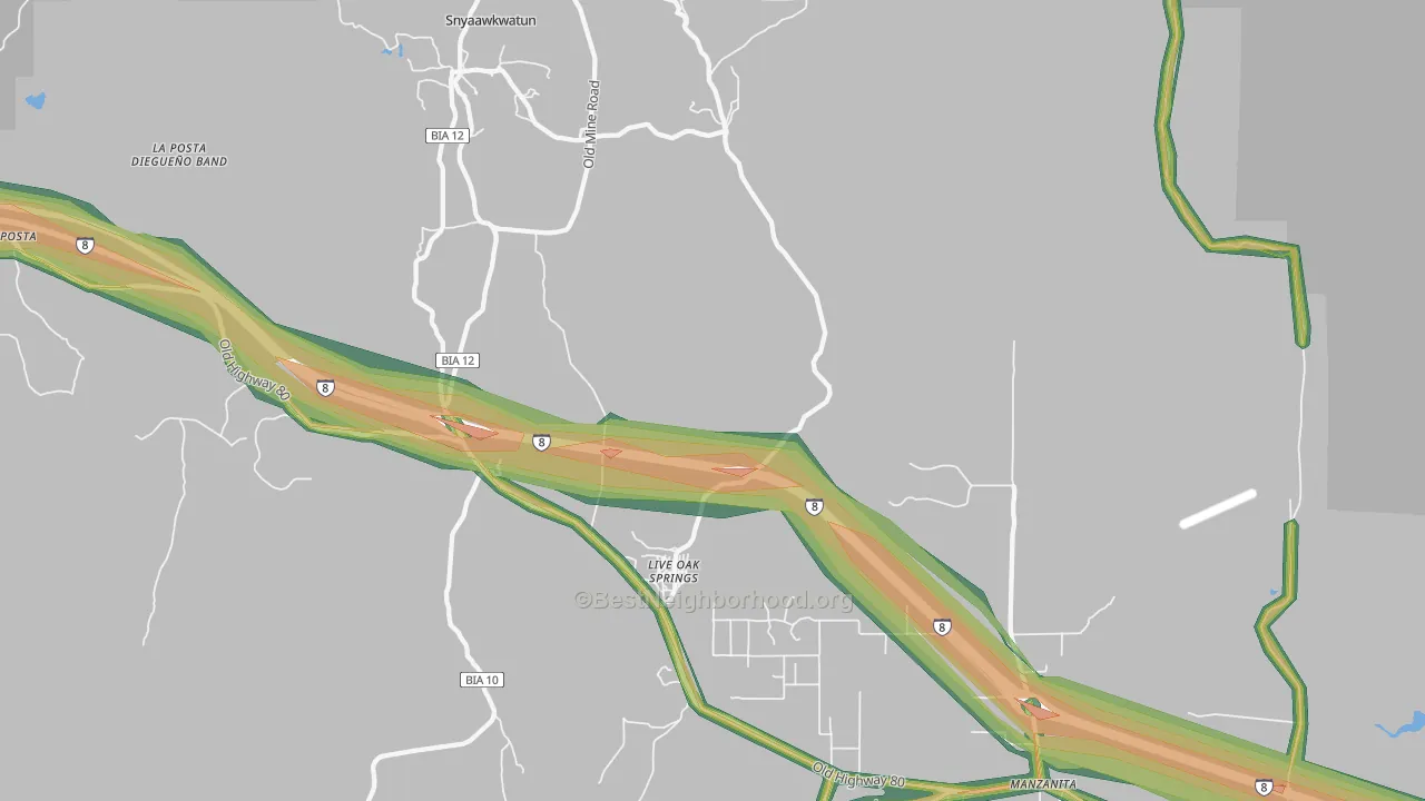 Live Oak Springs, CA Map of Noise Levels in Live Oak Springs