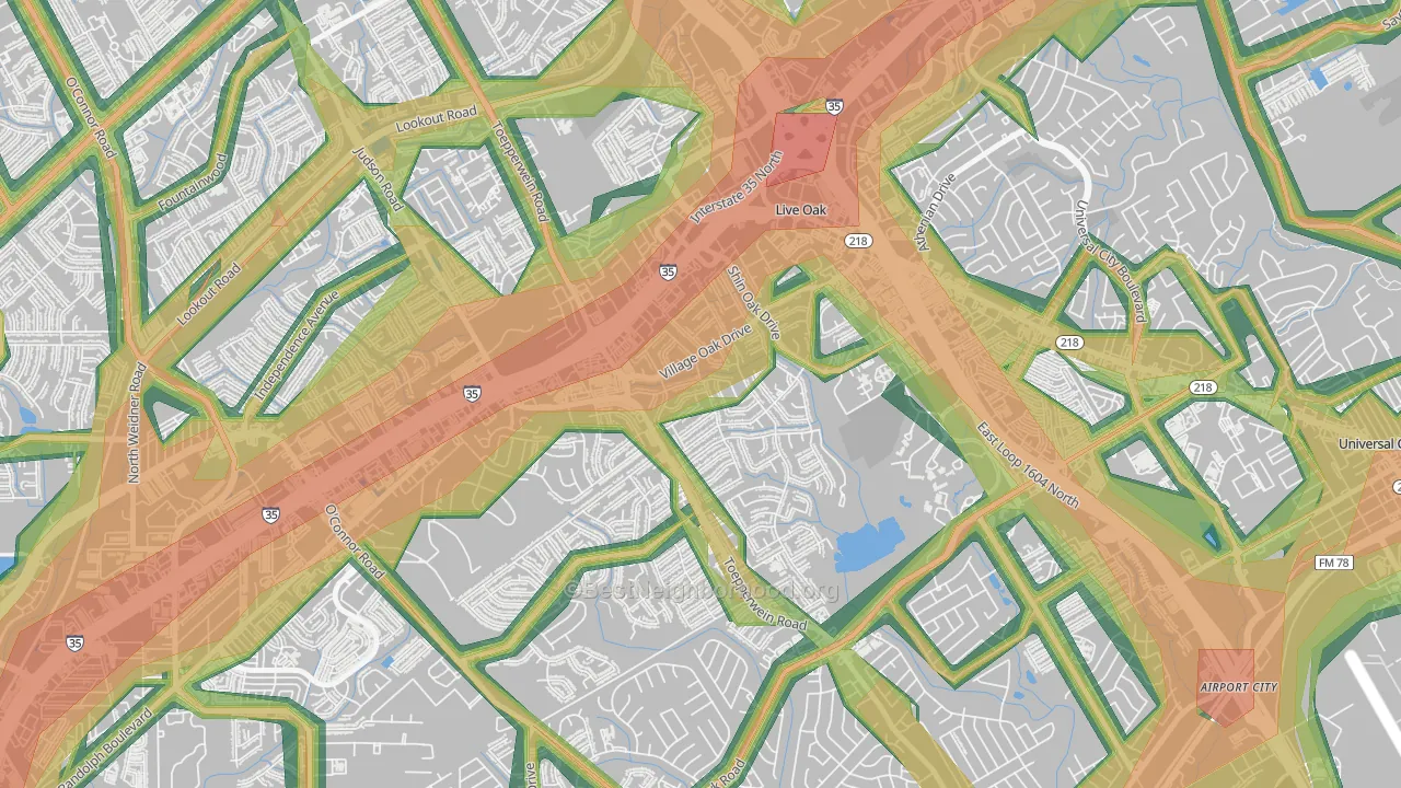 Live Oak, TX Map of Noise Levels in Live Oak