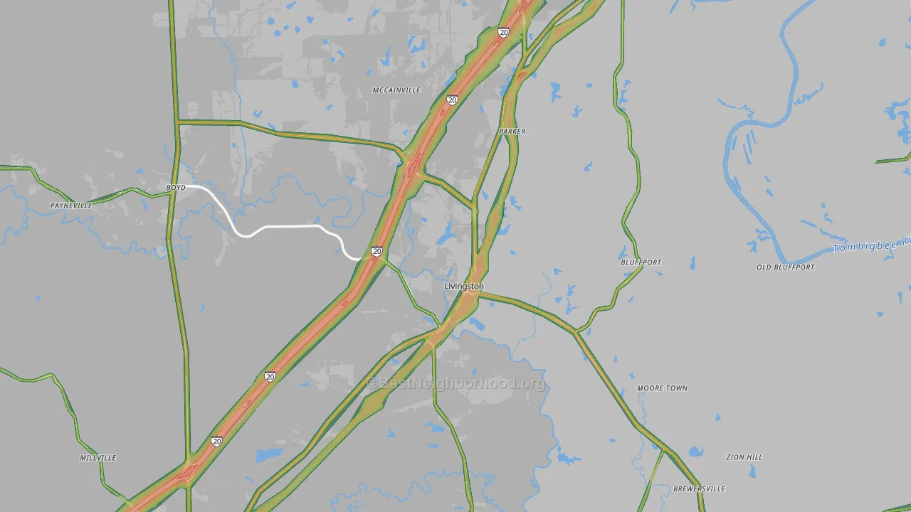 Livingston, AL Map of Noise Levels in Livingston