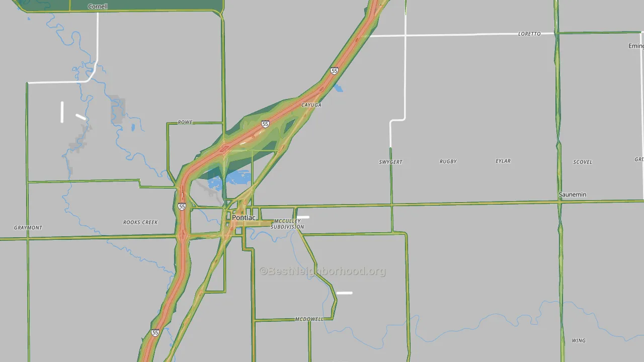 Livingston County, IL Map of Noise Levels in Livingston County