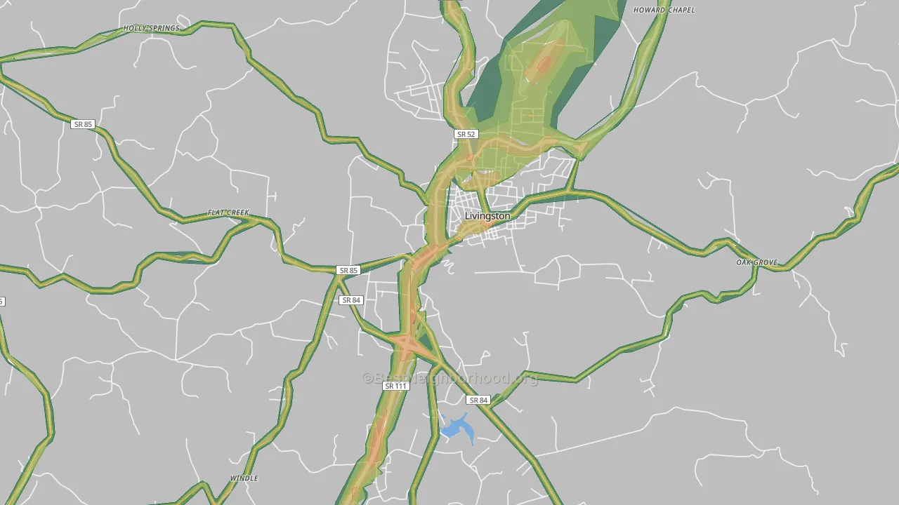 Livingston, TN Map of Noise Levels in Livingston