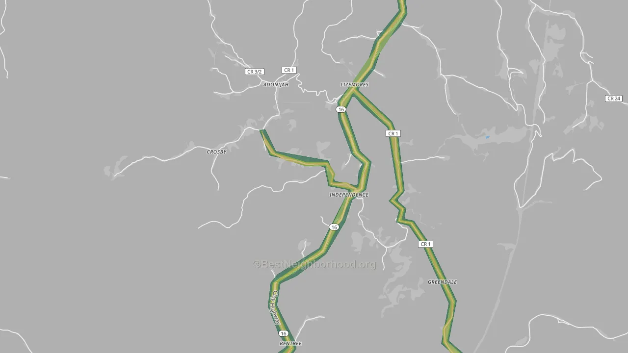 Lizemores, WV Map of Noise Levels in Lizemores