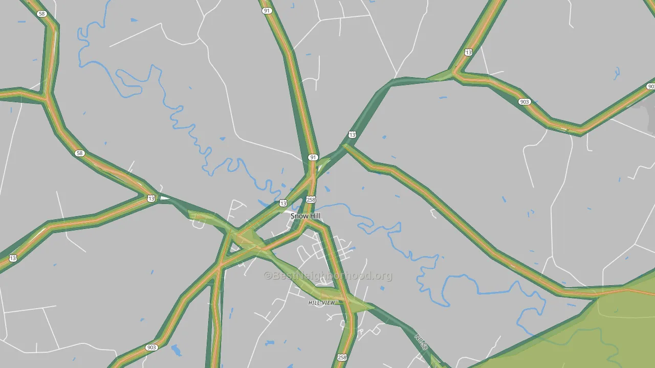 Lizzie, NC Map of Noise Levels in Lizzie