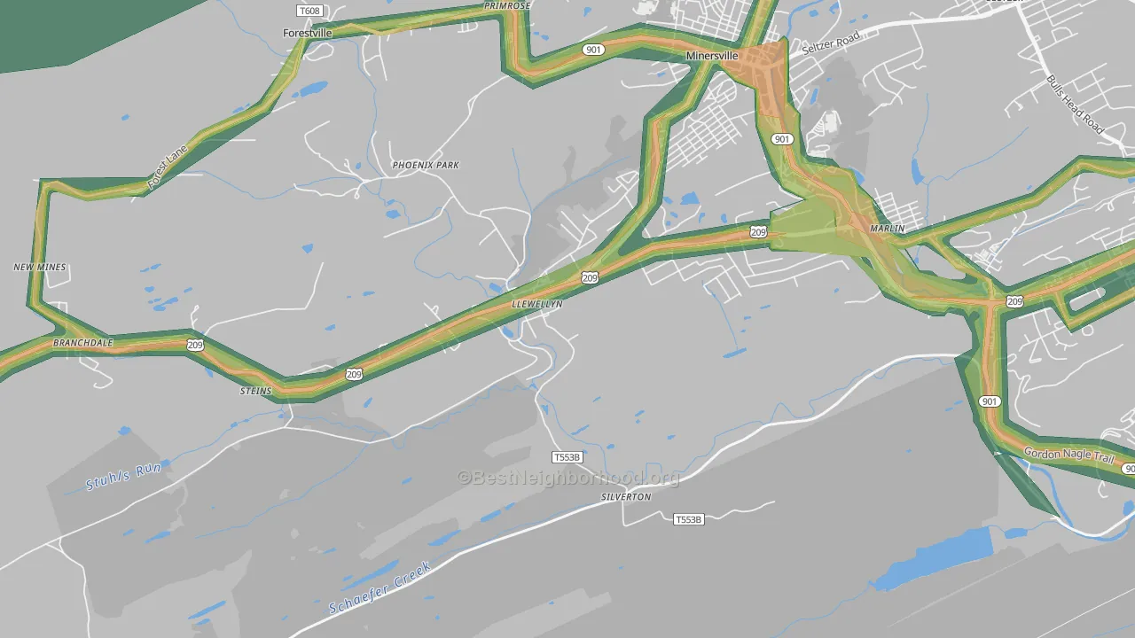 Llewellyn, PA Map of Noise Levels in Llewellyn