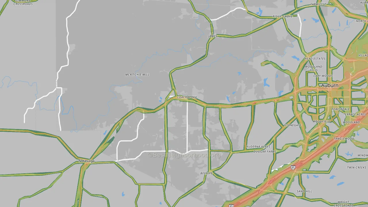 Loachapoka, AL Map of Noise Levels in Loachapoka
