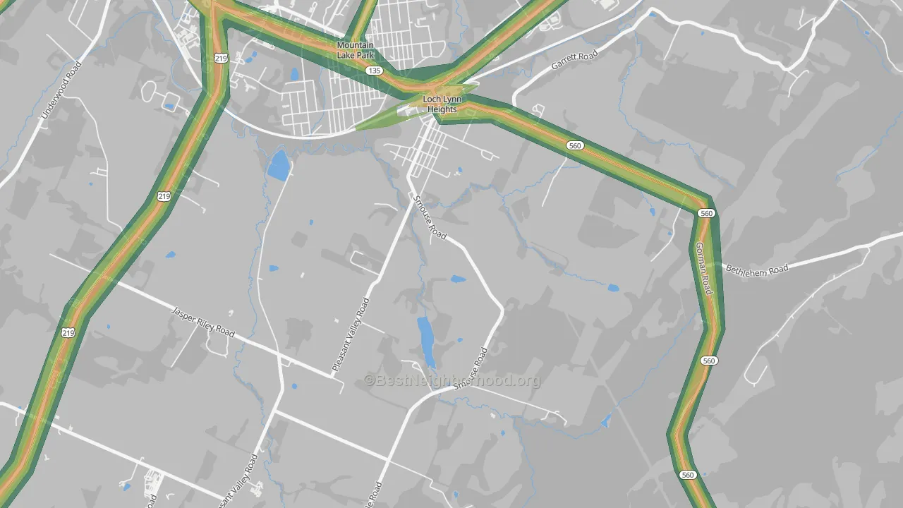 Loch Lynn Heights, MD Map of Noise Levels in Loch Lynn Heights