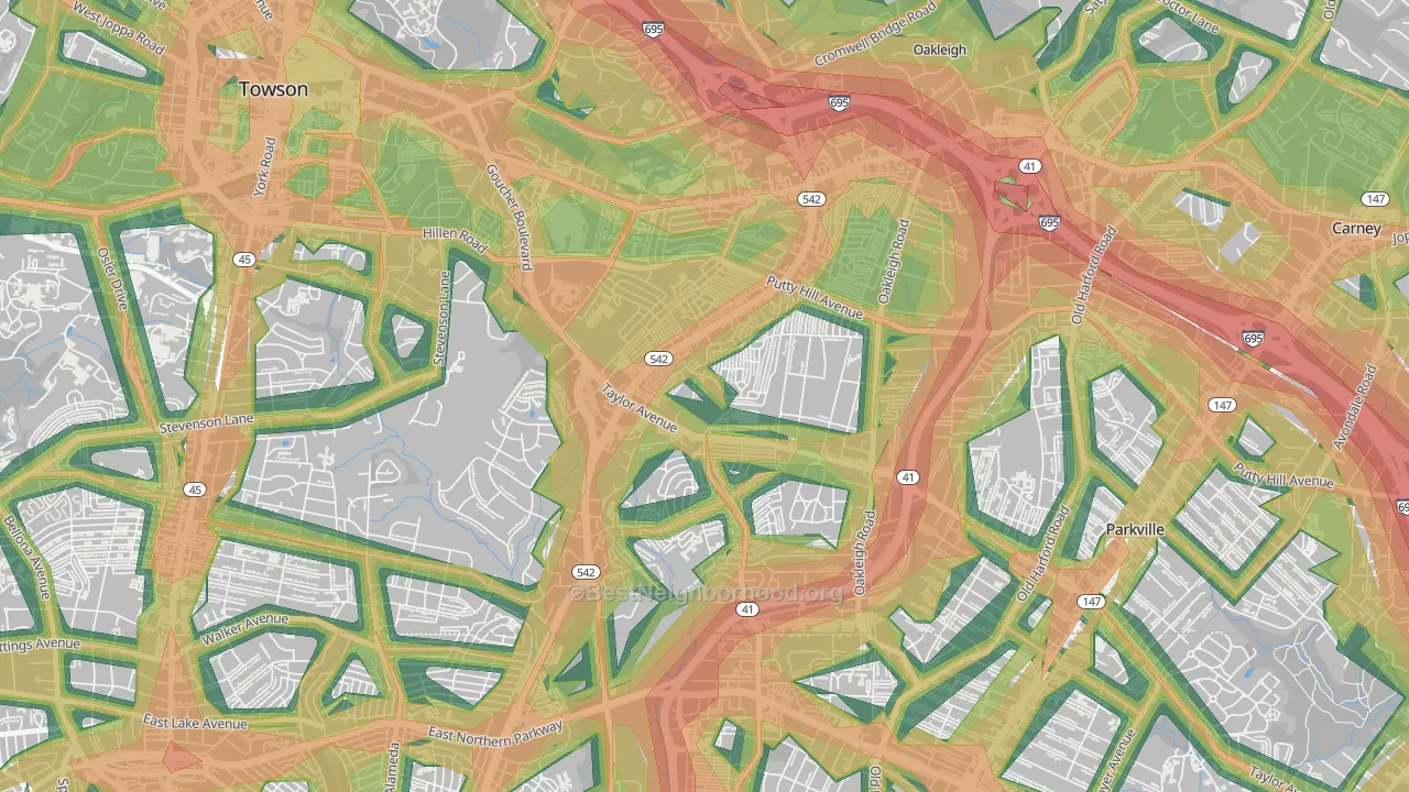 Loch Raven Village, Parkville, MD Map of Noise Levels in Loch Raven Village