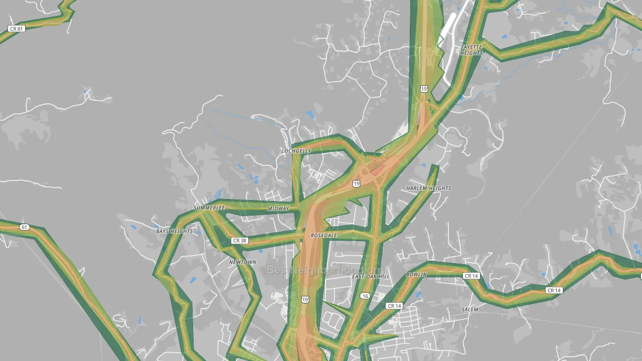Lochgelly, WV Map of Noise Levels in Lochgelly